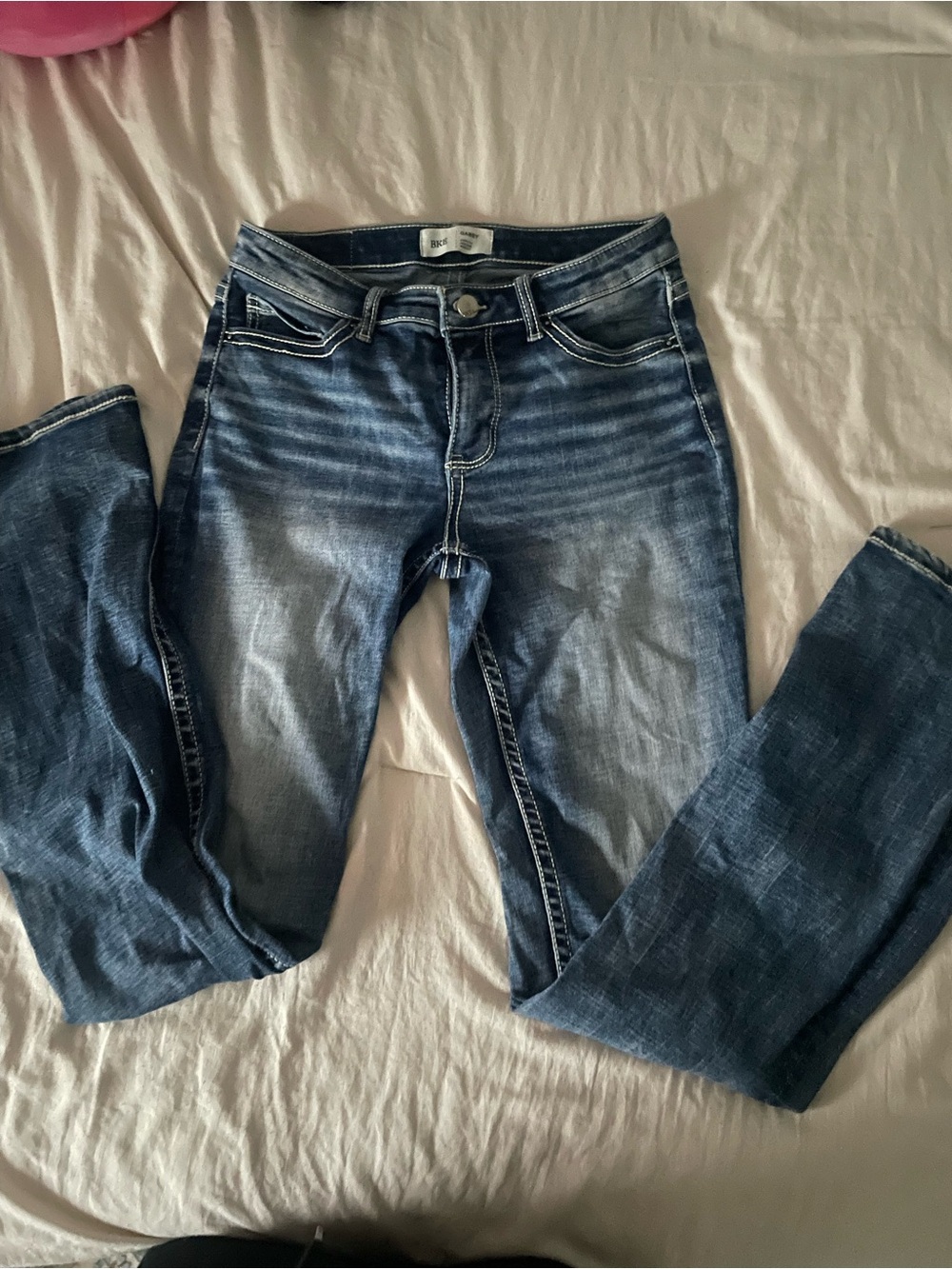 BKE Women's Blue Boot Cut Jeans with Faded Whiskering